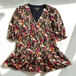 Melonie T Womens‎ 3/4 Sleeve Floral Fit & Flare Midi Dress Petite 14 Black Spice